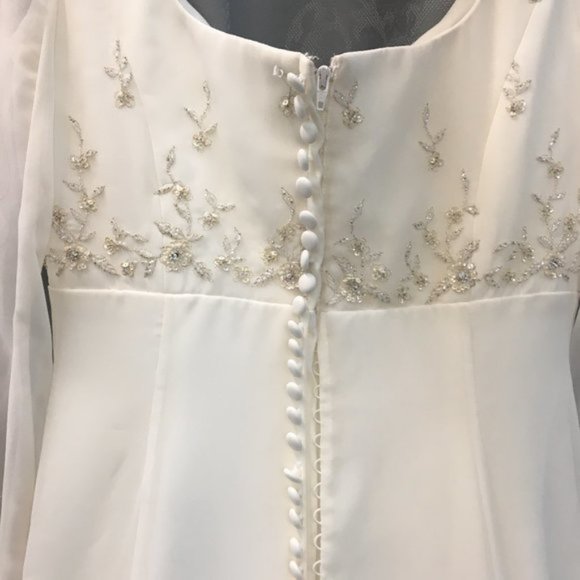 New Vintage Wedding Dress, Poet LONG SLEEVE Bell Aline Reg $3499 Size10 Rustic - Picture 6 of 15